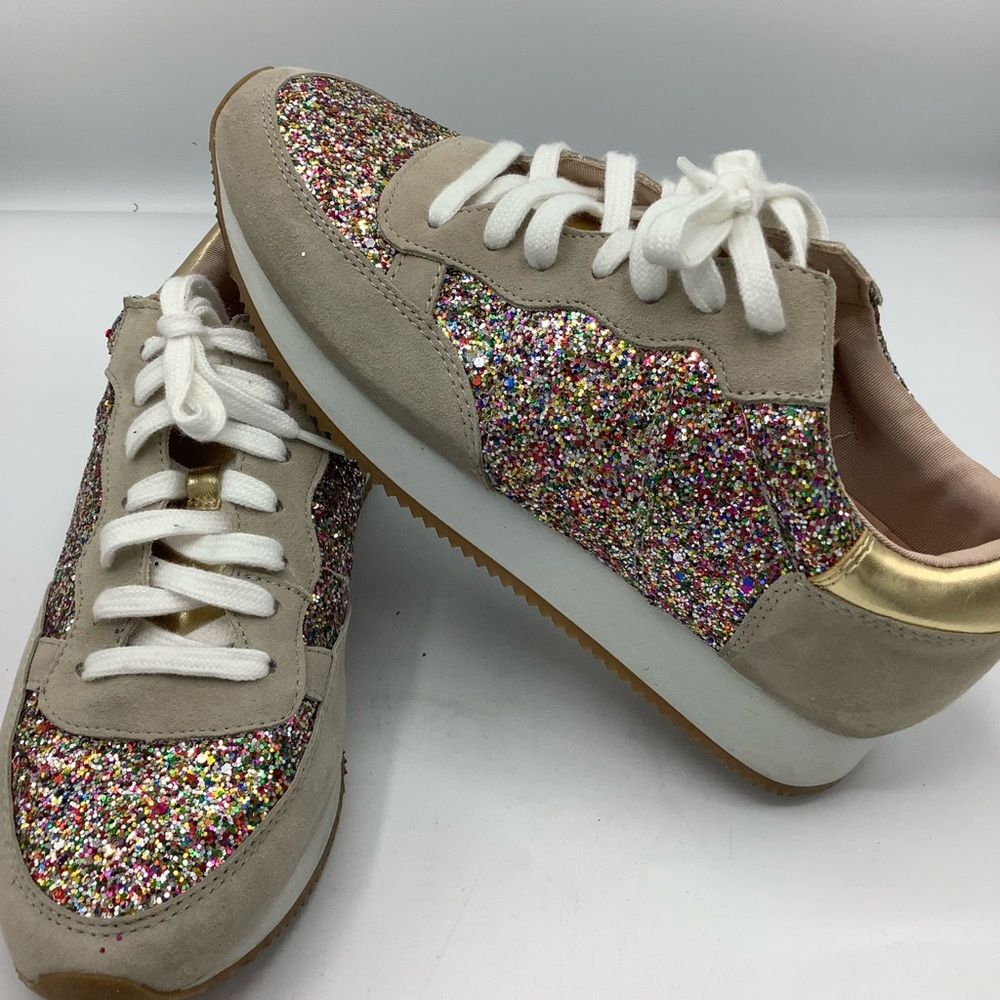 kate spade Beige Suede Sneakers with Multicolor Glitter & Gold Accent - Picture 8 of 8